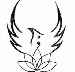 Phoenix rising out of Lotus with semi-colon